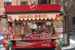 Rom - Rollender Imbißwagen am Vatikan : Warenangebot in Rom, aufgenommen im April 2004