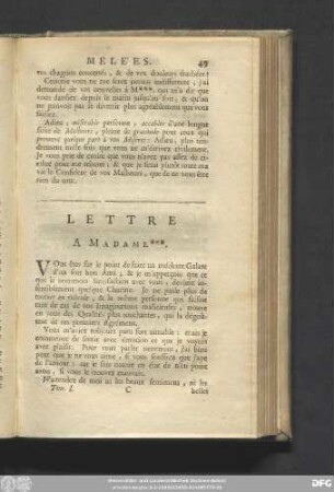 Lettre A Madame ***.