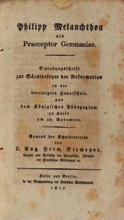 Philipp Melanchthon als praeceptor Germaniae