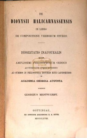 De Dionysii Halicarnassensis in libro De compositione verborum studiis