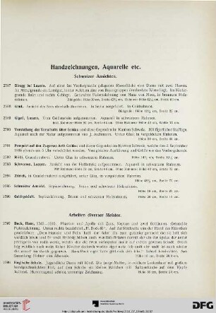 Handzeichnungen, Aquarelle, Kupferstiche, Holzschnitte (Nr. 2587-2665)