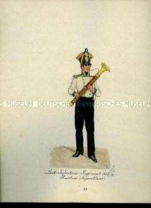 Uniformdarstellung, Hoboist des Leib-Infanterie-Regiments, Sachsen, 1822/1831.