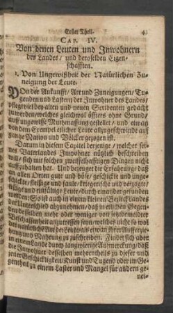Cap. IV. Von denen Leuten und Inwohnern des Landes/ und deroselben Eigenschafften.