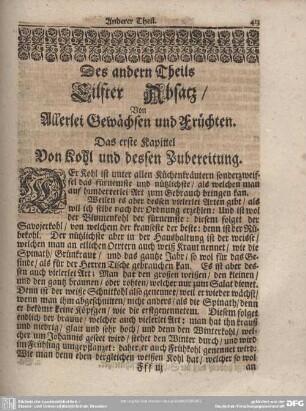 Des Andern Theils Eilfter Absatz/ : Von allerlei Gewächsen und Früchten.