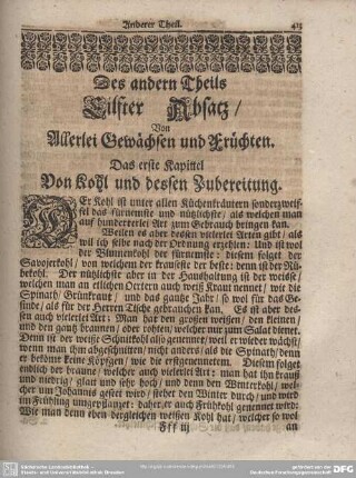 Des Andern Theils Eilfter Absatz/ : Von allerlei Gewächsen und Früchten.