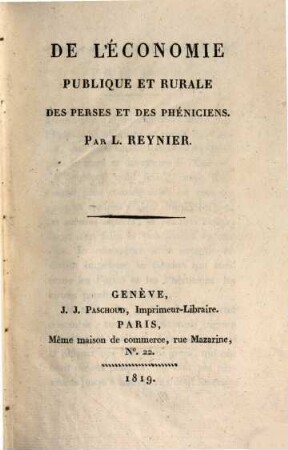 De l'Économie publique et rurale des Perses et des Phéniciens