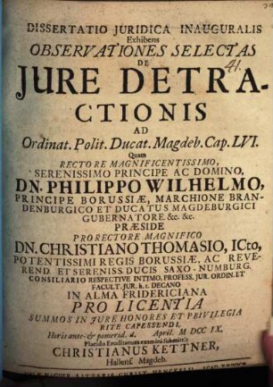 Dissertatio juridica inauguralis, exhibens observationes selectas de jure detractionis