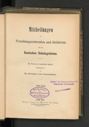 11.1898: Mitteilungen von Forschungsreisenden und Gelehrten aus den deutschen Schutzgebieten : mit Benutzung amtlicher Quellen
