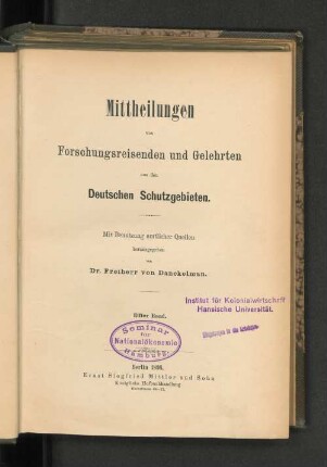 11.1898: Mitteilungen von Forschungsreisenden und Gelehrten aus den deutschen Schutzgebieten : mit Benutzung amtlicher Quellen