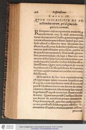 CAPVT IV. QVOD INSCRIBITVR DE OBiectionibus eorum, qui dogma vbiquitatis tuentur.