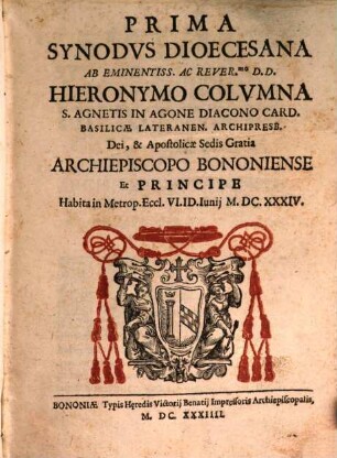 Prima synodus dioecesana Bononiensis, 1634 celebrata