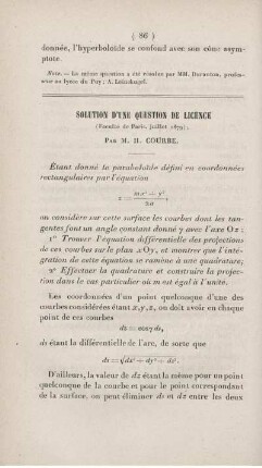 Solution d'une question de licence.