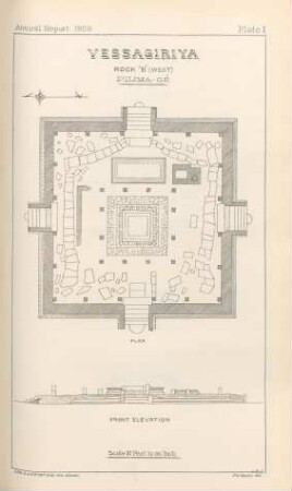 Plate I. Vessagiriya Rock 'B' (West) Pilima-Gé. Plan. Front elevation