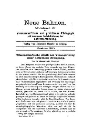 Wissenschaftliche Ethik als Voraussetzung einer nationalen Erziehung
