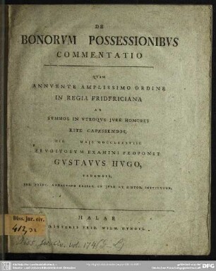 De Bonorum Possessionibus Commentatio