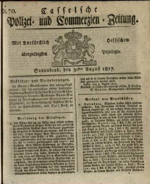 Nr. 70, Sonnabend, den 30sten August 1817