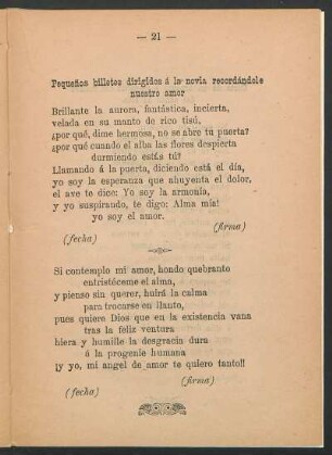 Pequeños billetes dirigidos á la novia recordándole nuestro amor