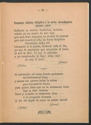 Pequeños billetes dirigidos á la novia recordándole nuestro amor