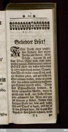 Geliebter Leser!