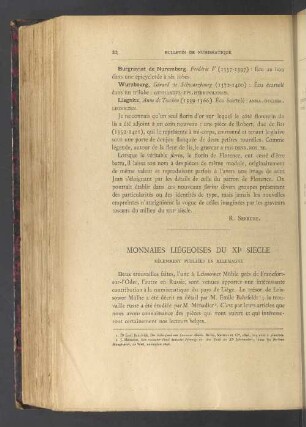 Monnaies liégeoises du XIe siecle récemment publiées en allemagne