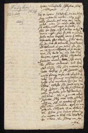 Todesanzeige des Dr. iur. utr. Johannes Fritzlinus, Supremi Dicasterii Württ. Advocatus, 1636.