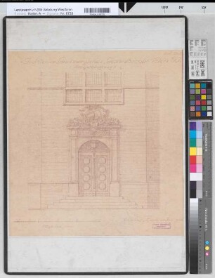 Velen (Velen) Schloß Neubau des Archivgebäudes Ansicht des Haupteinganges 1924 1 : 20 49 x 46 Pause Franz Schneider, Architekt Landsberg-Velen Nr. 481