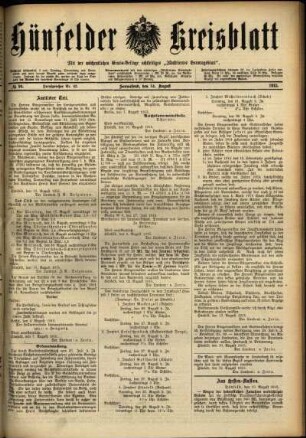 Ausgabe vom Samstag, den 14. August 1915.