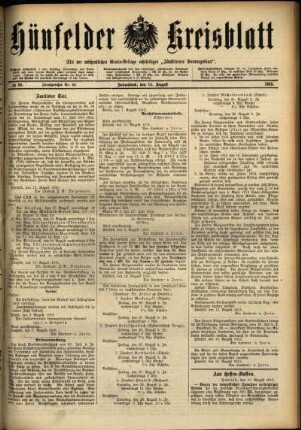 Ausgabe vom Samstag, den 14. August 1915.