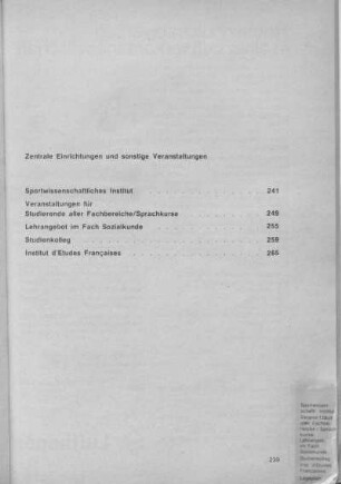 Zentrale Einrichtungen und sonstige Veranstaltungen