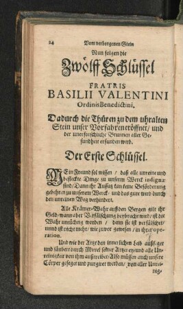 Nun folgen die zwölff Schlüssel Fratris Basilii Valentini ...