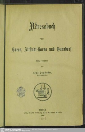 1886: Adressbuch für Borna, Altstadt-Borna und Gnandorf