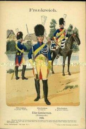 Uniformdarstellung, Elite-Gendarmen der Kaiserlichen Garde, Erstes Kaiserreich Frankreich, 1806.