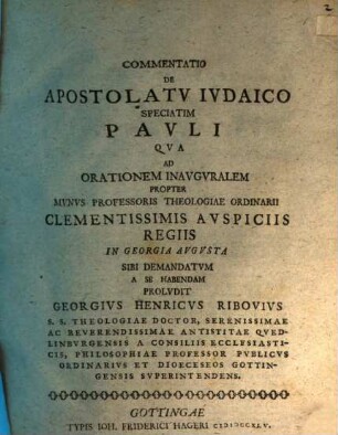 Commentatio de apostolatu Iudaico, speciatim Pauli