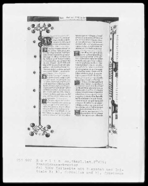 Franziskanisches Brevier — Initiale S, darin die heiligen Cornelius und Cyprianus, Folio 300verso