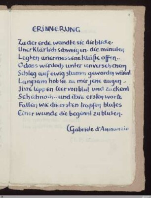 Erinnerung (Eine Erinnerung) : [SW XVI: H1(Rimbaud, Régnier, D'Annunzio)]; [SW XVI, S. 67/162] / Gabriele D'Annunzio