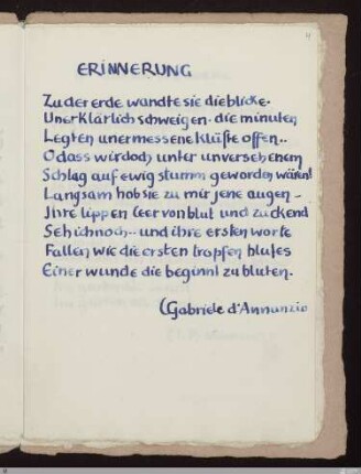 Erinnerung (Eine Erinnerung) : [SW XVI: H1(Rimbaud, Régnier, D'Annunzio)]; [SW XVI, S. 67/162] / Gabriele D'Annunzio