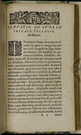 Præfatio Ad Suos In Privato Collegio Auditores.