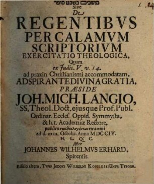 Môšeḵîm šēveṭ sôfēr sive de regentibus per calamum scriptorium exercitatio theologica