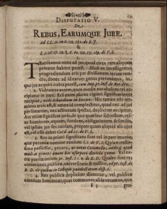 Disputatio V. De Rebus, Earumque Jure.