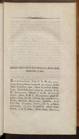 Index Lectorum Qui Nomina apud Nos Professi Sunt.