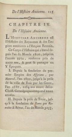 Chapitre IV. De l'Histoire Ancienne