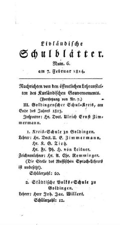 Nachrichten von den öffentlichen Lehranstalten des Kurländischen Gouvernements : (Fortsetzung von Nr. 7)
