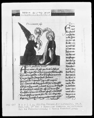 Speculum humanae salvationis — Verkündigung Mariens, Folio 64recto