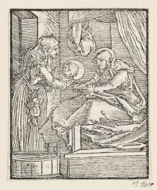 Geburt der Maria, aus: Johann Eck, "Quintae partis Iohan Eckii in Lutherum et alios", Augsburg 1534, S. 184 recto
