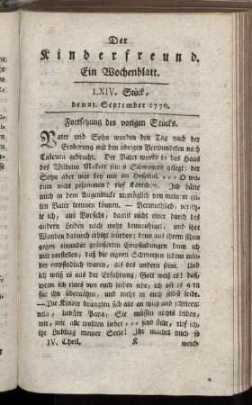 LXIV. Stück, den 23. September 1776