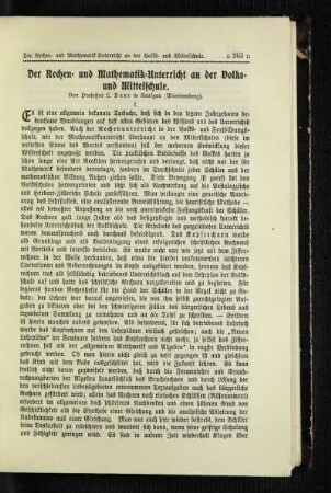 ¬Der¬ Rechen- und Mathematik-Unterricht an der Volks- und Mittelschule