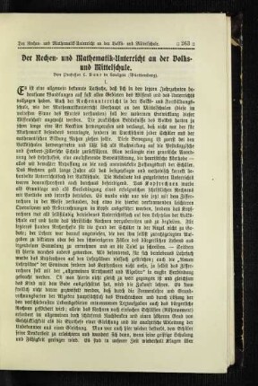 ¬Der¬ Rechen- und Mathematik-Unterricht an der Volks- und Mittelschule