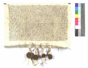 Elisabeth von Pfahlheim (Pfalhein) und ihre Söhne Sigmund und Conrat verkaufen an die Pfarrkirche zu Ellwangen ihr Gut zu Röhlingen (Rohling) um 47 Gulden 30 Kreuzer.