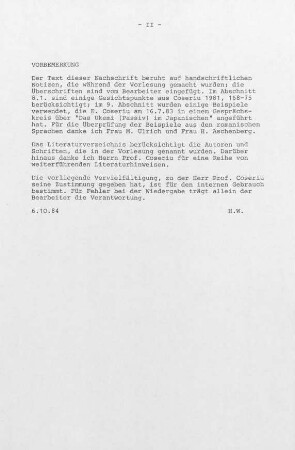 II, Vorbemerkung