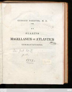 Georgii Forster De Plantis Magellanicis Et Atlanticis Commentationes